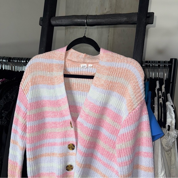 GAP Pastel Striped Knit Cardigan Sweater - Picture 2 of 11